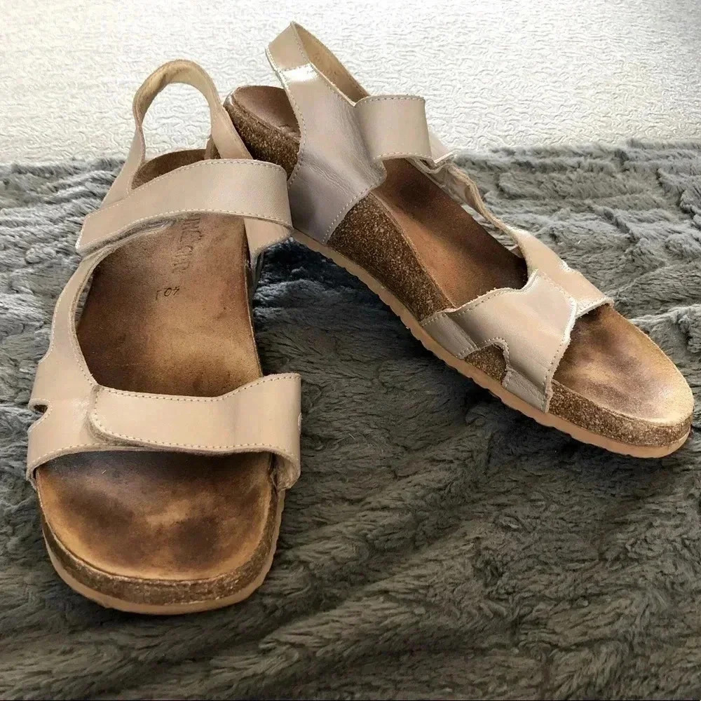 Haflinger Cork Footbed Leather Nude Pink Sandals Open Toe Flat: 40